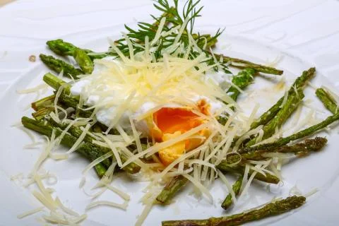 Benedict egg with asparagus Stock Photos