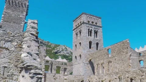 Benedictine monastery of Sant Pere de Rodes, Catalonia, Spain. Stock Footage 77457149