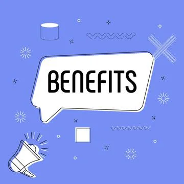 Benefits in bubble vector on bright background. Comic speech bubble. Stock Illustration