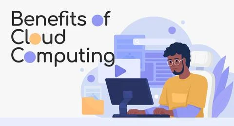 Benefits of cloud computing flat vector banner template Stock Illustration