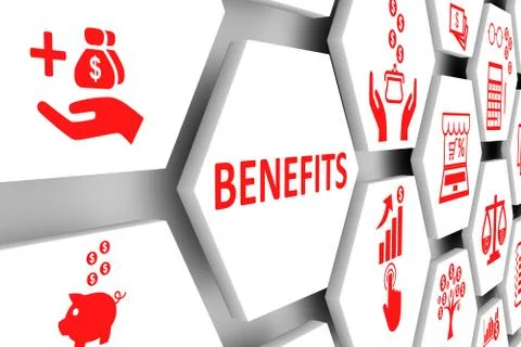 BENEFITS concept cell background 3d illustration Stock Illustration