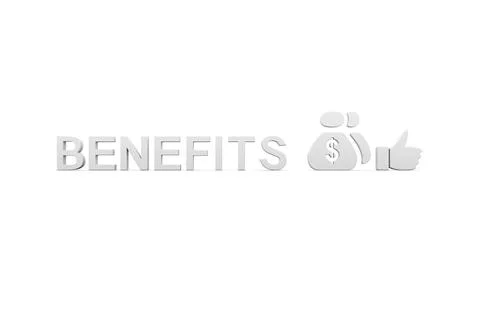 BENEFITS concept white background 3d render illustration Stock Illustration