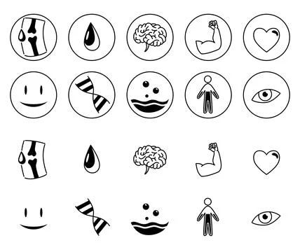 Benefits drinking water, icons set. Healthy human body hydration. Icons of 스톡 일러스트