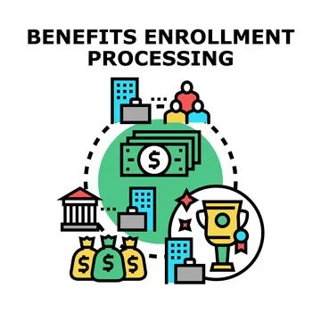 Benefits enrollment processing employee compensation program Ilustração Stock