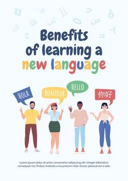 Benefits of learning new language flat vector banner template Stock Illustration