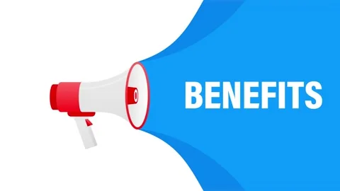Benefits megaphone blue banner in 3D style on white background. Motion graphics. Stock Footage 152828906