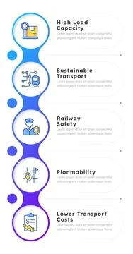 Benefits of rail freight blue gradient infographic 5 steps イラスト素材