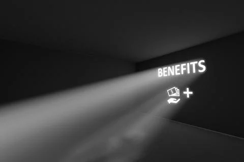 BENEFITS rays volume light concept 3d illustration Stock Illustration