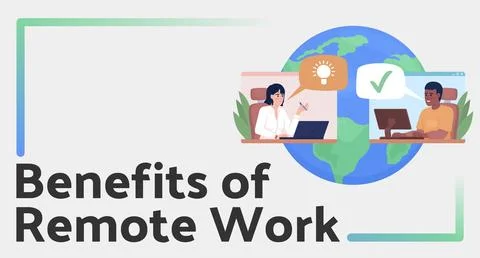 Benefits of remote work flat vector banner template Stock Illustration