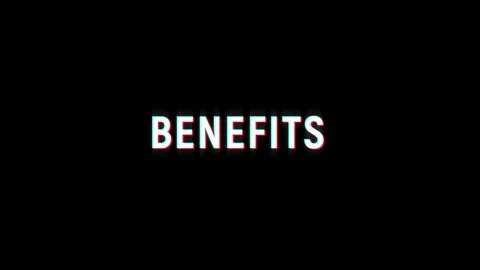 Benefits text word glitch effect loop animation 4K trailer title video effect Video stock 312992000