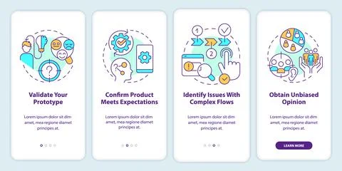 Benefits of usability testing onboarding mobile app screen Stock Illustration