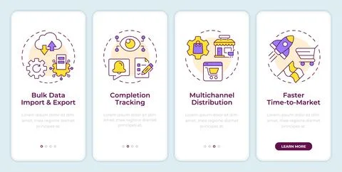 Benefits of using PIM system onboarding mobile app screen Stock Illustration