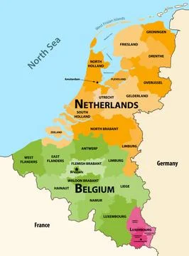 Benelux countries vector regions map: Belgium, Netherlands and Luxembourg Stock Illustration