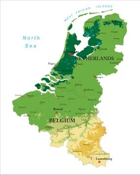 Benelux physical map Stock Illustration