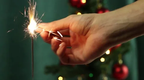 Bengal fire with christmas tree Stock Footage 58214499