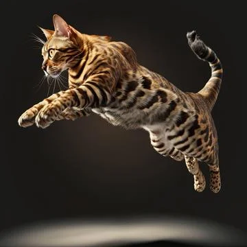 Bengal Jumping Black Background Isolated Stock Illustration