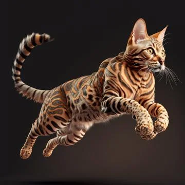 Bengal Jumping Black Background Isolated Stock Illustration