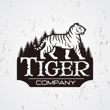 Bengal Tiger in forest logo vector. Mascot shirt design template. Shop or Stock Illustration
