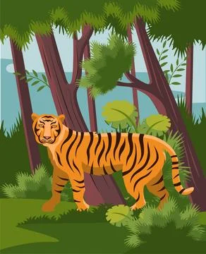 Bengal tiger in jungle vector Stock Illustration