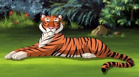 Bengal tiger lying on a meadow. 스톡 일러스트