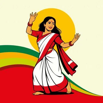 Bengali woman dancing saree vector Stock Illustration