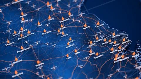 Bengbu map big data visualization. Futuristic map infographic of city in China Illustrazione stock