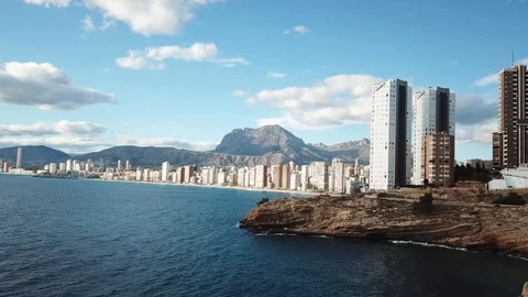 Benidorm Beach and Buildings Drone 4K. Spain. Stock Footage 113613953