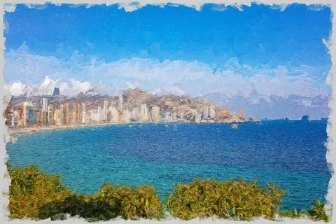 Benidorm beach coastline Stock Illustration