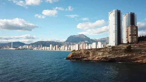 Benidorm Beach Reveal Drone 4K. Spain. Stock Footage 113613982