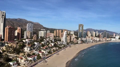 Benidorm beachfront with mediterranean sea Stock Footage 337364989