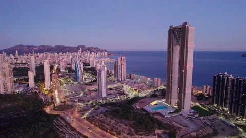 Benidorm coastline at sunset. Stock Footage 232877345