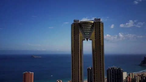 Benidorm Iconic Building During Summer Aerial Stock Footage 234082513
