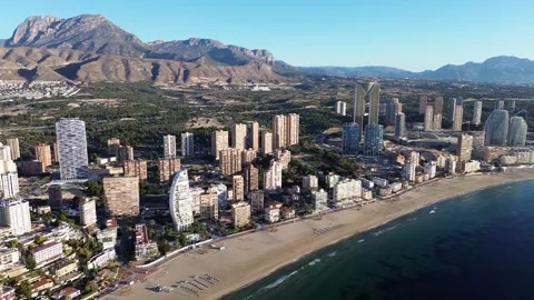 Benidorm Poniente Beach aerial view Stock Footage 274149726