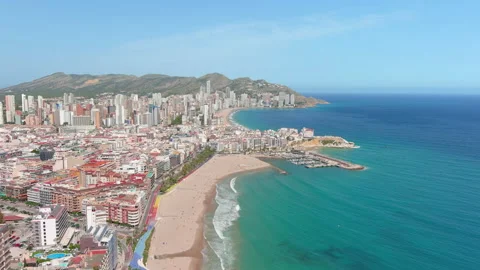 Benidorm, Spain: Aerial view of summer tourist resort by Mediterranean Sea Vídeos de archivo 273978097