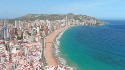 Benidorm, Spain: Aerial view of summer tourist resort by Mediterranean Sea Vídeos de archivo 273980338