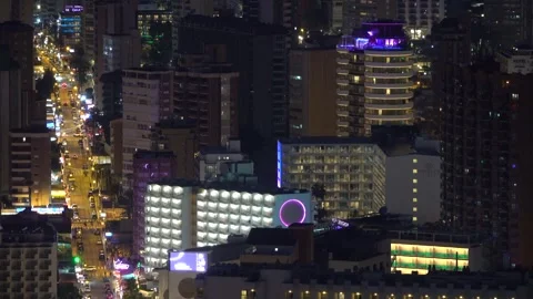 Benidorm, Spain. Rooftop views, night. February 6th 2023 Stock Footage 312014493