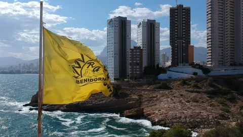 Benidorm Yellow flag during summer Stock Footage 130644471