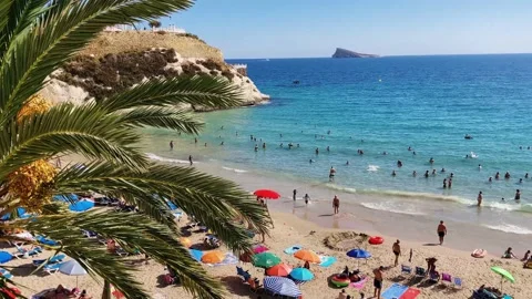Benidorm's beach in Spain Stock Footage 218595878
