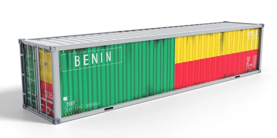 Benin - 40 feet cargo container for international trade and logistics - 3D .. 库存插图