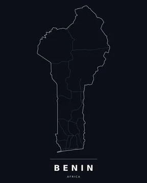 Benin Africa Map Region Boundaries Highways Dark Mode Editable Vector Stock Illustration