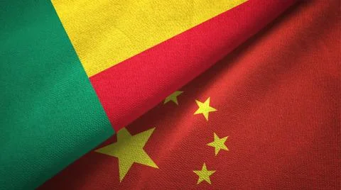 Benin and China two flags textile cloth, fabric texture Stock Illustration