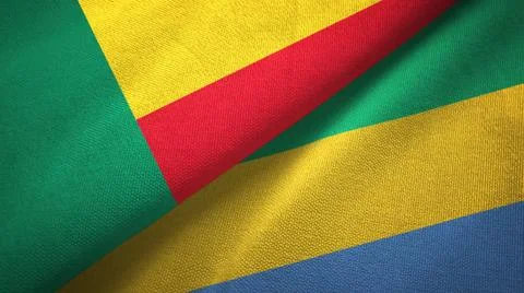 Benin and Gabon two flags textile cloth, fabric texture Stock Illustration