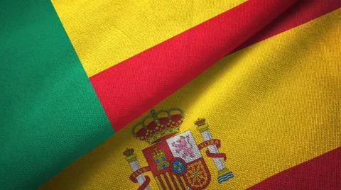 Benin and Spain two flags textile cloth, fabric texture Stock Illustration