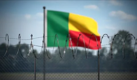 Benin - Flag and Barbed Wire Fence - 3D illustration Stock Illustration