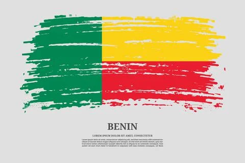 Benin flag with brush stroke effect and information text poster, vector Stock Illustration