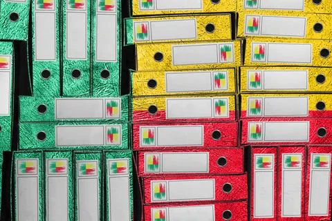 Benin Flag Colors Folder Stack, Bureaucracy and Government Administration 库存照片