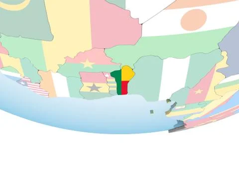 Benin with flag on globe Stock Illustration