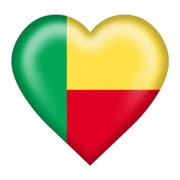 Benin flag heart button isolated on white with clipping path 3d illustration Stock Illustration