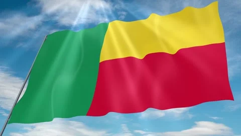 Benin Flag Seamless Loop 4k 60fps on Sky Background Stock Footage 341754820