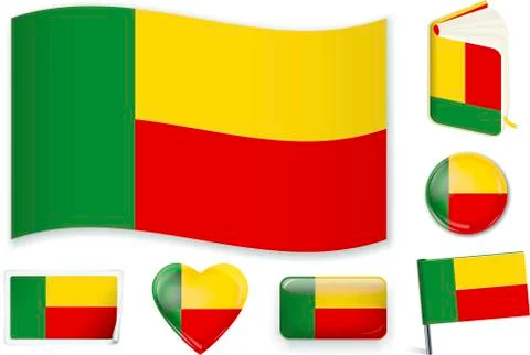 Benin flag in seven shapes. Editable and separate layers. Stock Illustration